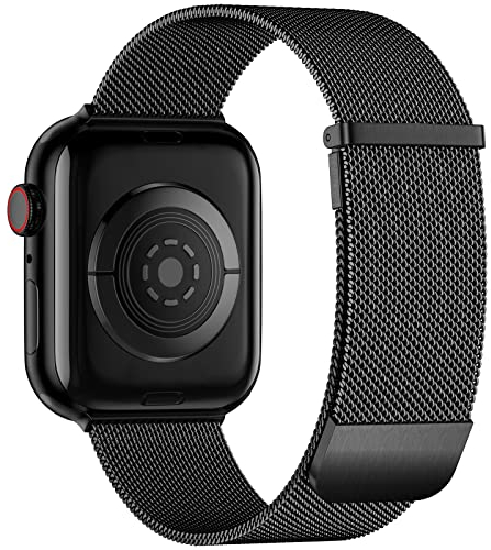 JUVEL Armband Kompatibel mit Apple Watch 49mm/45mm/44mm/42mm Frauen/Männer, Mesh Metall Magnet Verschluss Ersatzarmband für Apple Watch SE/Ultra/Ultra 2/iWatch Series 9 8 7 6 5 4 3, Schwarz