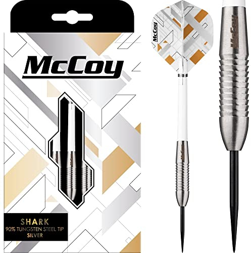 McCoy Darts D6058 Shark | Premium 90% Wolframstahl Spitze Dartpfeile Set | Silber 26g