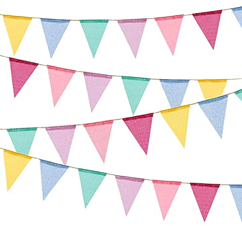 BetterJonny Wimpelkette, 48 Stück, bunte Jute-Dreieck-Flagge, Wimpelkette für Party, Weihnachten, Geburtstag, Schlafzimmer, Dekoration (3 m)