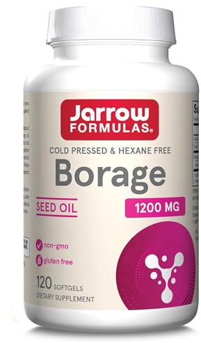 Jarrow Formulas, Borage Oil (Huile de Bourrache), 1.200mg, avec Acide Gamma-Linolénique, 120 Capsules molles, Sans Gluten, Sans Soja, Sans OGM