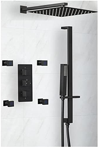 MILANO Mixer Valve 300mm Shower Head Handset Riser Rail Body Jets Black