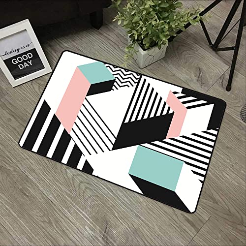 URSOPET Rutschfester Badvorleger,,Buntes geometrisches Memphis-Muster im modernen abstrakten Form-Spaß-Bauhaus,,Mikrofaser Duschvorleger Teppich für Badezimmer Küche Wohnzimmer 40x60 cm
