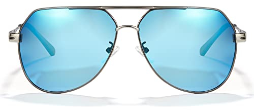 Cyxus Sonnenbrille für Herren, polarisiert, klassisch, UV400, zum Autofahren, Angeln, Reisen, 08-blaue Linse Rahmen Farbe der Pistole, M