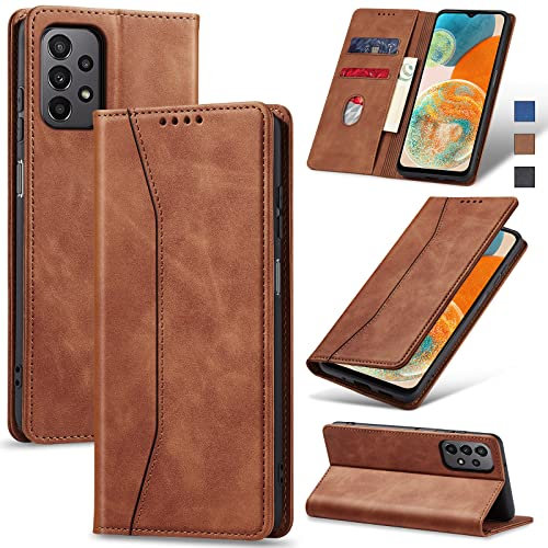 Jasonyu Coque pour Samsung Galaxy A23, Housse Etui en Cuir PU Portefeuille [Antichoc] [Magnétique] [Porte Cartes] [Stand Fonction] Flip Coque (Brun)