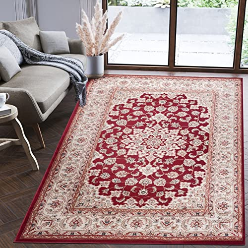 Mazovia Groß Teppich Flur 180x250cm Rot Klassisch Traditionell Weich | Teppich für Eingangsbereich Küche Büro Wohnzimmer Schlafzimmer Pflegeleicht Fußbodenheizungsgeeignet Mittelflor Synthetisch