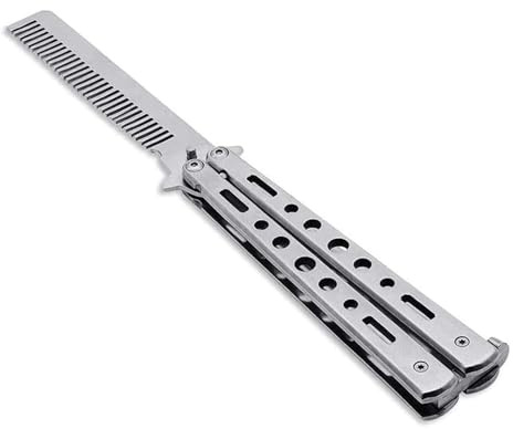 RICHDMI Butterfly Comb, Folding Tip Comb, Man Carry a Portable Metal Butterfly Stainless Steel Comb with Storage Bag (Silver)
