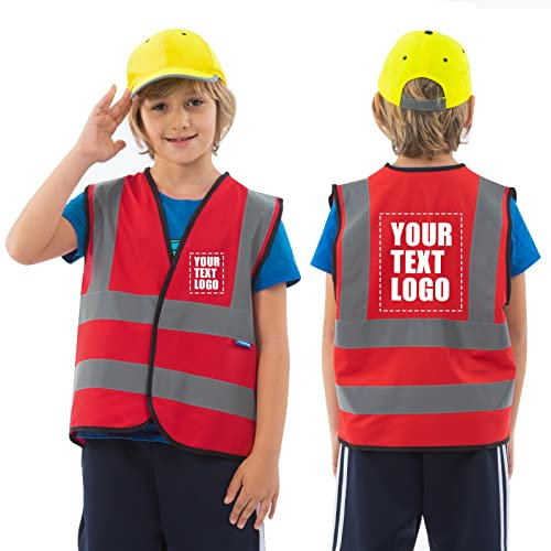 AYKRM Personalisierte bedruckbare warnweste kinder 10-14 jahre Rot Sicherheitsweste Schutz für Jungs Mädchen