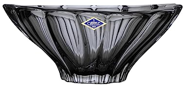 Victoria Bella Bohemia Crystal AU52653 - Frutero medio de 8.75 pulgadas, centro de mesa para decoración del hogar, plantica gris ahumado