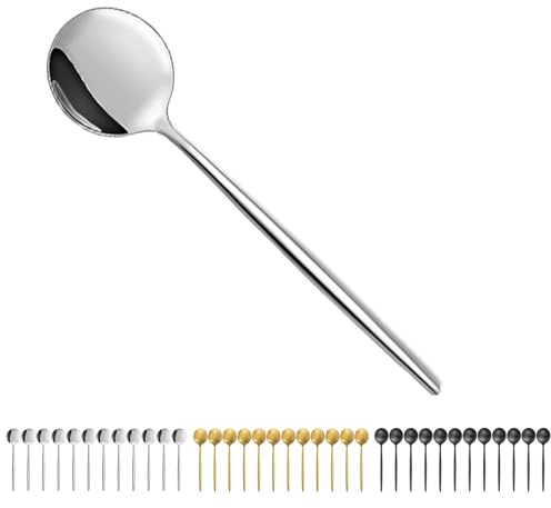 Bestdin Cucharas de 12 piezas, exquisito juego de cucharas soperas de 12 cm (4,7 pulgadas), pulido espejo, cucharas de café de acero inoxidable, para casa/restaurantes/fiestas, apto para lavavajillas