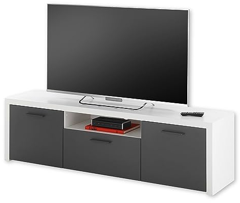 Stella Trading MODICA TV-Lowboard in Weiß, Anthrazit - Moderner TV Schrank mit Schublade und viel Stauraum für Ihr Wohnzimmer - 160 x 46 x 38 cm (B/H/T)