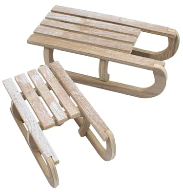 Holz Deko Schlitten 2er Set Shabby weiß klein - 20/16 cm - Holzschlitten zum Basteln und Dekorieren - Weihnachtsdeko Miniatur Schlitten Advent Winter Weihnachten Tischdeko