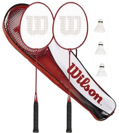 Wilson Fierce Red Adult Twin Badminton Racket, including Shuttlecocks & Carry Case