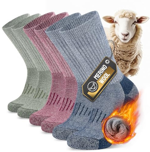 TIBISI Merino Wandersocken Herren Damen,Atmungsaktiv gepolstert antiblasen geruchshemmende,Outdoor Socken Trekkingsocken Sneakersocken für Unisex, Herren, Damen Kinder- 3 Paar