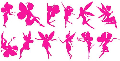Pack of 12 Fairy Stickers 5cm/2 Tall - Waterproof Decals - Fairies Gifts - Use on Laptops, Cars, Water Bottles, Scrapbooking, Party Bags (Extra Small Pack, Pink)