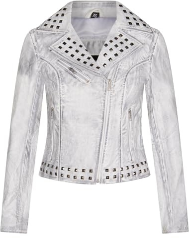 Infinity Leather Damen Leder Nietenbesetzte Biker-Gothic-Jacke