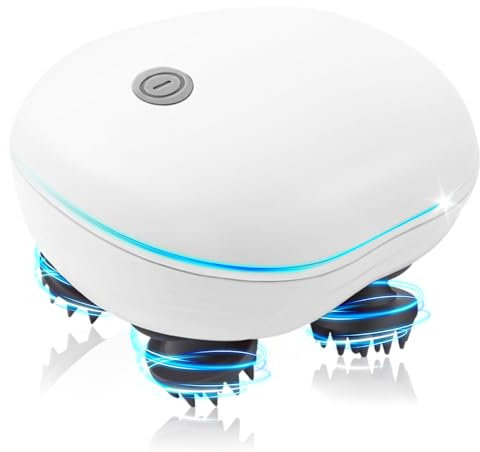Elektrisches Kopfmassagegerät, Kopfhaut-Massagegerät IPX7 wasserdicht mit 4 Massageköpfen, Tragbares Kopfmassagegerät, Kopfmassage elektrisch für Entspannung, Tiefenreinigung