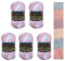 5 x 100g Wollbiene Crazy Cotton Batik 500 Gramm mit Farbverlauf 55% Baumwolle mehrfarbig Multicolor Strickwolle Häkelwolle Wolle Ganzjahreswolle (7000 hellblau rosa flieder)