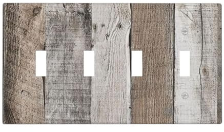 Grau-brauner Holzdruck mit 4-Gang-Gerät, Vierfach-Wechselschalter, dekorative Steckdose, Lichtschalter, Wandplatte, unzerbrechliches Polycarbonat, Thermoplast (kein Holz)