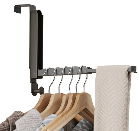 RFOUO Türhaken klappbar für Türen bis 45 mm, 1 Stück Grau | ausziehbare Kleiderstange ca. 33 cm, Türhänger ohne Bohren für Handtücher, Kleiderbügel, Bad und Schlafzimmer