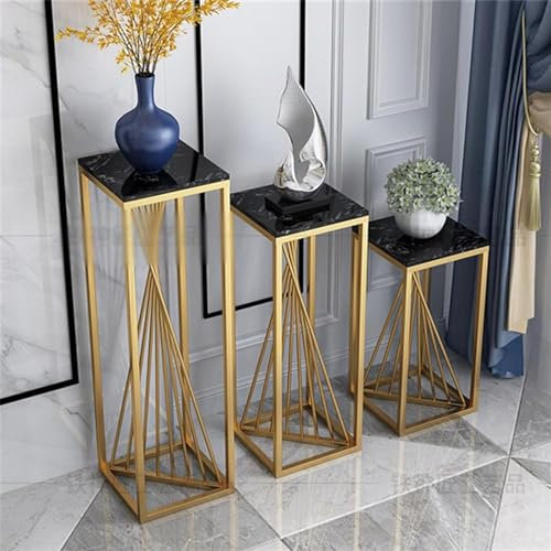 Marble Top Side Tables for Slim Tall Metal Display Stand Plant Pots Flower Pot Holder - Indoor Corner Living Room Accent Furniture