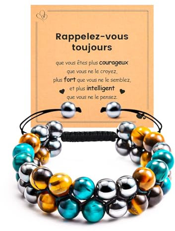 BOCHOI Cadeau Homme Bracelet Anniversaire Garçon Ado 13 14 15 16 17 18 ans Bracelet Fils Meilleur Ami Mari Copain Couple Oeil du Tigre Perle Naturelle Idee Cadeau Anniversaire Noel 13-21 ans