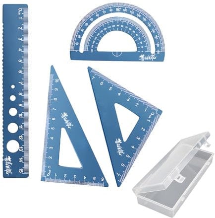 Metallo Architetti Scala Righello Impostato 4 PCS Tecnico,goniometro scuola elementare, righello in metallo set angoli arrotondati design di sicurezza cancelleria insegnante studente kit goniometro