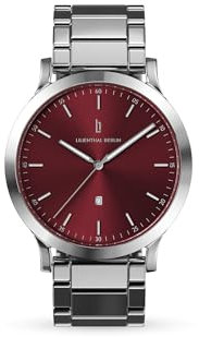 Lilienthal Berlin Herrenuhr Huxley in Silber/Bordeaux – Armbanduhr am silbernen Edelstahl-Armband – aus 316L Chirurgenstahl mit einem Quarzuhrwerk & saphirgehärtetem Mineralglas – 40 mm