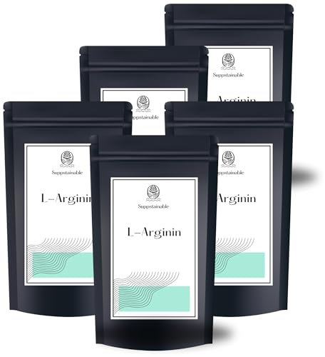 5kg (5x1kg)-Pures l-ArgininPulver - Reines L-Arginin, keine Füllstoffe & Zusatzstoffe - Gut lösliches veganes aminosäure Pulver - abgefüllt in DE von Suppstainable