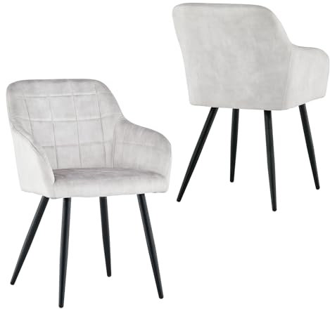 CLIPOP Esszimmerstühle 2er Set Stühle mit Armlehne, Samt Bezug, Esszimmerstuhl Küchenstuhl Polsterstuhl, Stühle für Esszimmer (2, Samt Weiss)