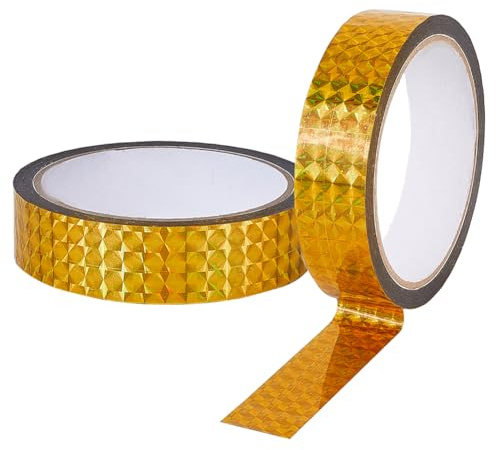 GORGECRAFT Prism Tape 50 m × 24mm Selbstklebendes Holografisches Reflektorband Gelbes Laser Glitzer Masking Dekorband Reflektierendes Bastelband Zum Fernhalten von Vögeln Bastelprojekte Heimwerkerkun