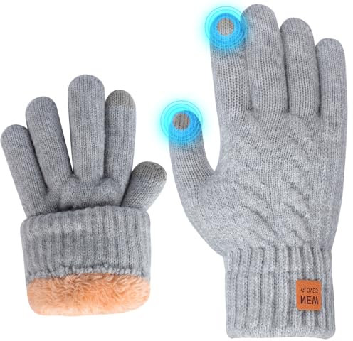 Winter Gloves for Women Men Ladies Thermal Touch Screen Gloves with Fleece Lining Soft Warm Knit Glove for Running Ski (Light grey, M)