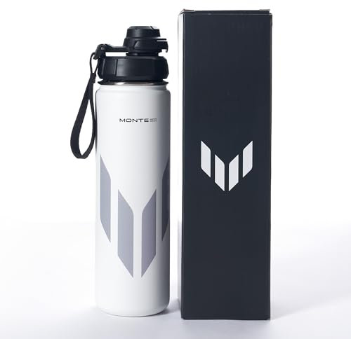 Monte Insulated Stainless Steel Water Bottle, 22oz Sports Water Bottle, Leak-Proof, Stainless Steel, BPA-Free, Toxin-Free, Easy Flip Lid with Lock, Braided Strap, Keep Drinks 12 Hrs Hot & 24 Hrs Cold