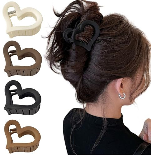 Kabwea 4 Set Valentinstag 6,5 cm Herz Haifisch Haarspangen, Haarklammer, Haarspangen damen, Haarklammern, Haarspange (Schwarz/Weiß/Hellbraun/Dunkelbraun)