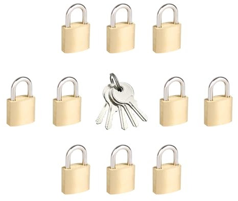 Mini cadenas de 20 mm – 10 petits cadenas identiques en laiton massif avec 5 clés, serrures sécurisées pour bagages, boîte à outils, valises, sacs à dos, agendas, armoires