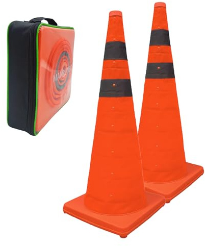2x28 Zoll (70cm) Pylonen Faltbare Leitkegel Verkehrskegel Reflektierender Sicherheitskegel Pop Up Warnkegel Orange