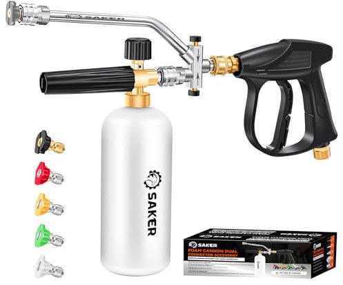 Saker Snow Foam Cannon Dual Connector Accessory for Pressure Washer Kit,Snow Foam Lance with Foam Cannon Dual Connector,Pressure Washer Gun for Car Washing and Cleaning,5 Power Washer Sprayer Nozzles