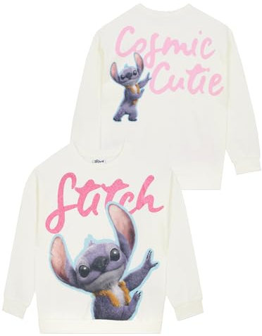 Disney Sudadera Niña, Jersey Niña De Algodón con Motivo De Lilo Y Stitch, Sudadera Chica Manga Larga, Sudaderas Stitch, Marfil 12-13 Años