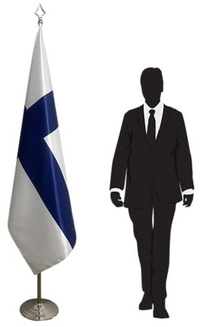 Finnland Fahne 100 x 150 cm mit abnehmbarem Mast und Sockel - finnische Flagge aus strapazierfähigem Polyester - Stabiler Ständer inklusive - Code CN1-FI-L