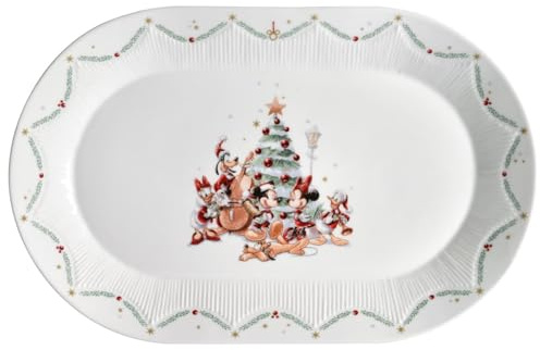 Fyrklövern Micky Maus & Freunde Servierplatte Disney, 37 x 26 cm, Porzellan, Spülmaschinenfest, Weihnachten, Weiß