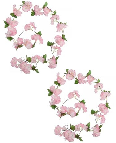 HUVZOR 2 Stück Blumengirlande Künstlich,Girlande Kirschblüten Deko Kunstblumen Seidenblumen,Cherry Blossom Rosa Fahrrad Blumenkette Frühlingsgirlande für Hängend Outdoor(Hellrosa)