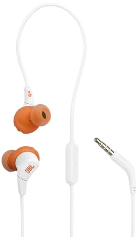 JBL Endurance Run 3 In-Ear-Sport-Kopfhörer mit Kabel, FlipHook- und TwistLock-Technologie, IP65 Wasser-/Staubschutz, JBL Pure Bass Sound, In-Line-Mikrofon und Fernbedienung, Weiß