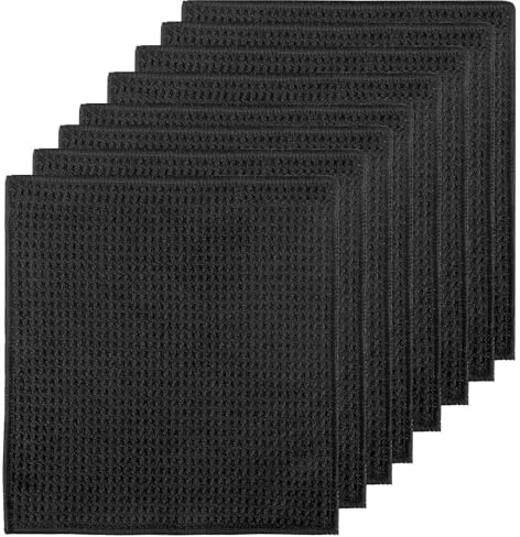 Jukibole Paños de cocina lavables negros, 8 unidades de paños de microfibra, 20 x 20 cm, paños de limpieza reutilizables para cocina, hogar, coche, cristal