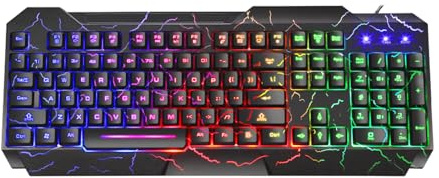 Guiheng Tastiera da gioco cablata arcobaleno con 104 tasti che si illuminano meccanicamente, tastiera per computer Windows, laptop, PC gamer, dispositivo da ufficio, viaggi, facile da trasportare in