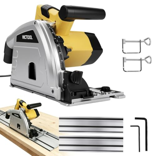 Scie plongeante 2200 W avec rail de guidage 2 x 700 mm et lame de scie HW, profondeur de coupe de 57 mm, coupe 0 à 45°, position inclinée, Ø 165 mm, pour bois dur, contreplaqué, stratifié, plus encore