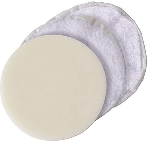 cartrend Polierhauben Set, Webpelz-, Frottee- Polierhauben, Schwamm für cartrend Poliermaschine Profi (72128) mit 180mm, 3-teilig, White