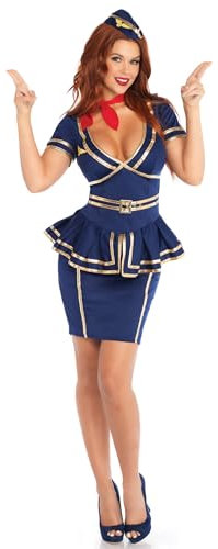 LEG AVENUE 85332 - Friendly Skies Flight Attendant Kostüm Set, 3-teilig, Größe M, blau