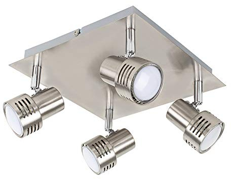 MiniSun | Modern Chrome 4 Way GU10 Square Ceiling Spotlight - Complete with Thermal Plastic 5w High Power Frosted Lens Bulbs 3000K | Ceiling Lights & Home Improvements Essential | Mains Wired