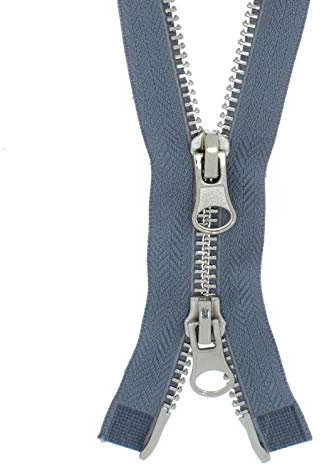 FIM 2 Wege Reißverschluss Metall Nr. 5 Silber, Zweiwege Metallreißverschlüsse teilbar Farbe: 13 - mittelgrau(319), 70cm lang