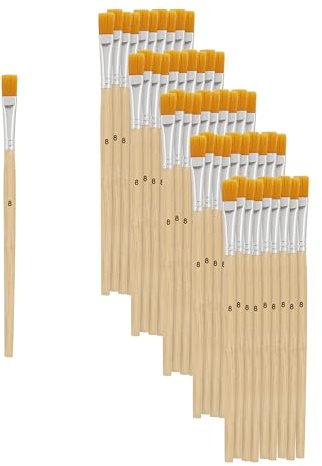 VBS XXL Pinceaux plats en poils synthétiques taille 8 50 pièces Set de pinceaux manche en bois virole en métal pour la peinture et les projets artistiques