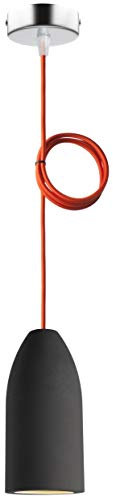 Buchenbusch urban design Betonlampe dark edition 7,5 x 16 cm, Deckenlampe einflammig, LED Pendelleuchte mit Textilkabel Orange, Hängelampe Esstisch Küche Wohnzimmer, Baldachin chrom